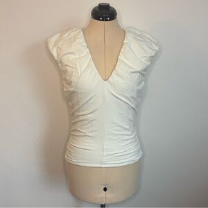 J. Crew Ivory/Cream Ruched V-Neck Top in Stretch Cotton Blend, size M